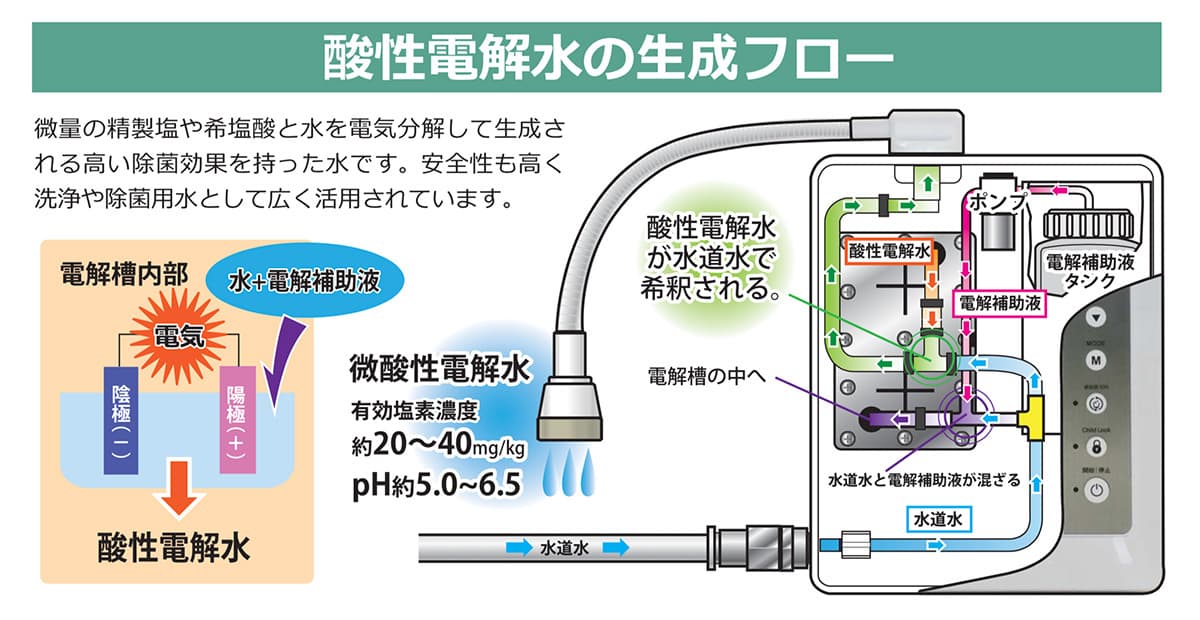 酸性電解水の生成フロー